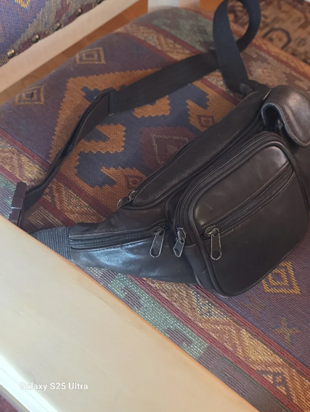 Vintage 90's Espresso Brown Distressed Lambskin Leather Fanny Pack / Waist Bag